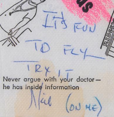 Lot #294 Neil Armstrong Signed Bar Napkin - From the Armstrong Family Collection - Image 2