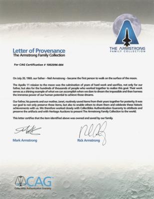 Lot #294 Neil Armstrong Signed Bar Napkin - From the Armstrong Family Collection - Image 3