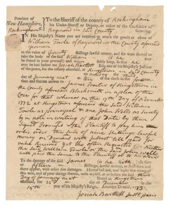 Lot #101 Josiah Bartlett Autograph Document Signed