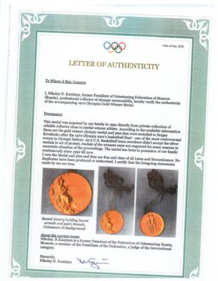 Lot #3088 Munich 1972 Summer Olympics Gold Winner's Medal for Basketball - Image 9