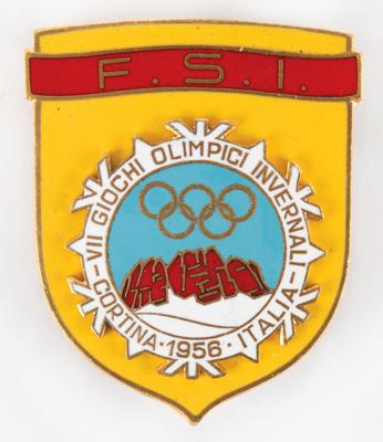 Lot #3218 Cortina 1956 Winter Olympics 'International Sports Federations' Badge - Image 1