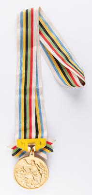 Lot #3083 Tokyo 1964 Summer Olympics Gold Winner's Medal and Competitor's Badge for Football - Image 2