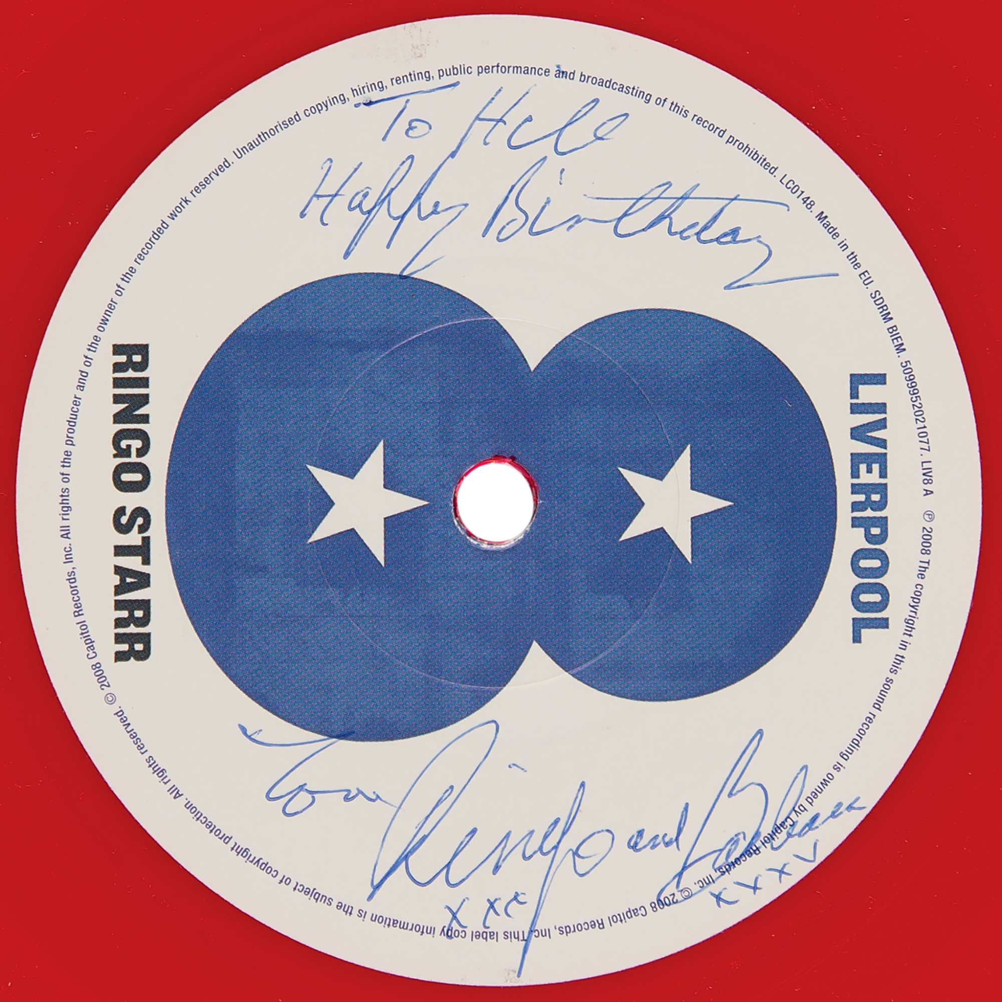 Beatles: Ringo Starr and Barbara Bach Signed 45 RPM Record -