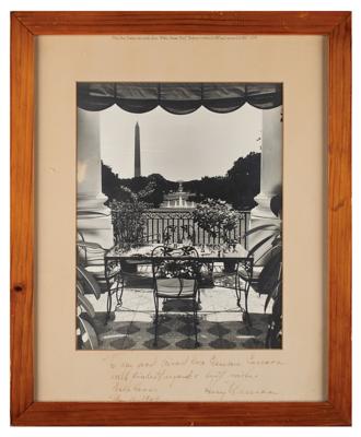 Lot #30 Harry S. Truman Signed Photograph in White House Relic Timber Frame - Image 1