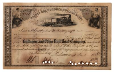 Lot #185 Johns Hopkins Signed Stock Certificate (1858) - Image 1