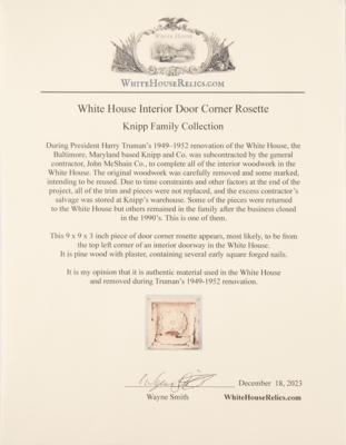 Lot #45 White House Doorway Corner Molding: Doorway corner rosette molding from the White House interior, removed by Knipp & Co. during Truman's renovation - Image 7