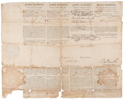 Lot #99 James Madison Ship's Papers Signed as President for a 
