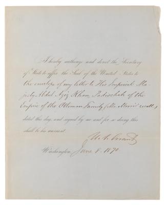 Lot #21 President U. S. Grant Writes to the Sultan of the Ottoman Empire - Image 1