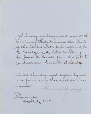 Lot #55 President Grover Cleveland Summons Poet James Russell Lowell Home from England - Image 1