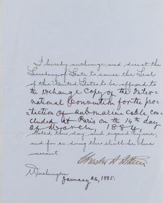 Lot #47 President Chester A. Arthur Endorses the Protection of Submarine Telegraph Cables - Image 1