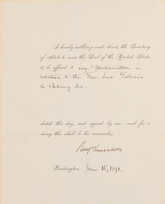 Lot #66 President Benjamin Harrison Seeks to Halt Seal Slaughter in the Bering Sea - Image 1