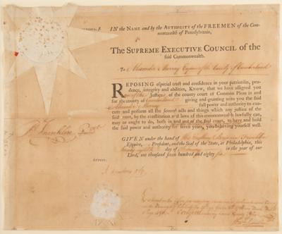 Lot #131 Benjamin Franklin Document Signed as President of Pennsylvania, Assigning a Justice to 