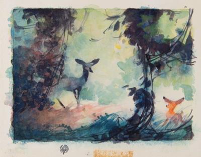 Lot #379 Bambi and mother concept watercolor painting from Bambi (Walt Disney Studios, 1942) - Image 1