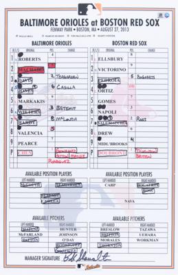 Lot #592 Fenway Park: Boston Red Sox vs. Baltimore Orioles Game-Used Base and Lineup Card Group Lot - Image 5