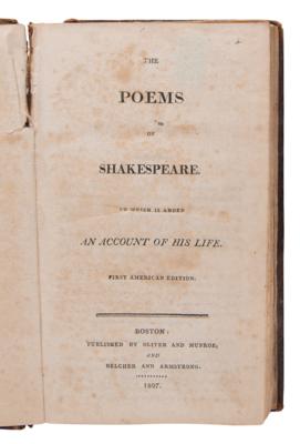 Lot #417 William Shakespeare: The Poems of Shakespeare (First American Collection of His Poetry, 1807): The first edition of Shakespeare's poems to be published in America - Image 2