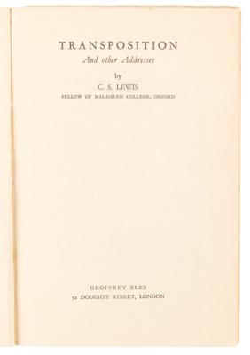 Lot #413 C. S. Lewis Autograph Letter Signed to Inklings Friend Hugo Dyson, with First Edition of Transposition and Other Addresses - Image 3