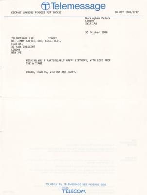 Lot #226 Princess Diana and King Charles III Birthday Telegram for Sir Jimmy Savile (1986) - Image 1