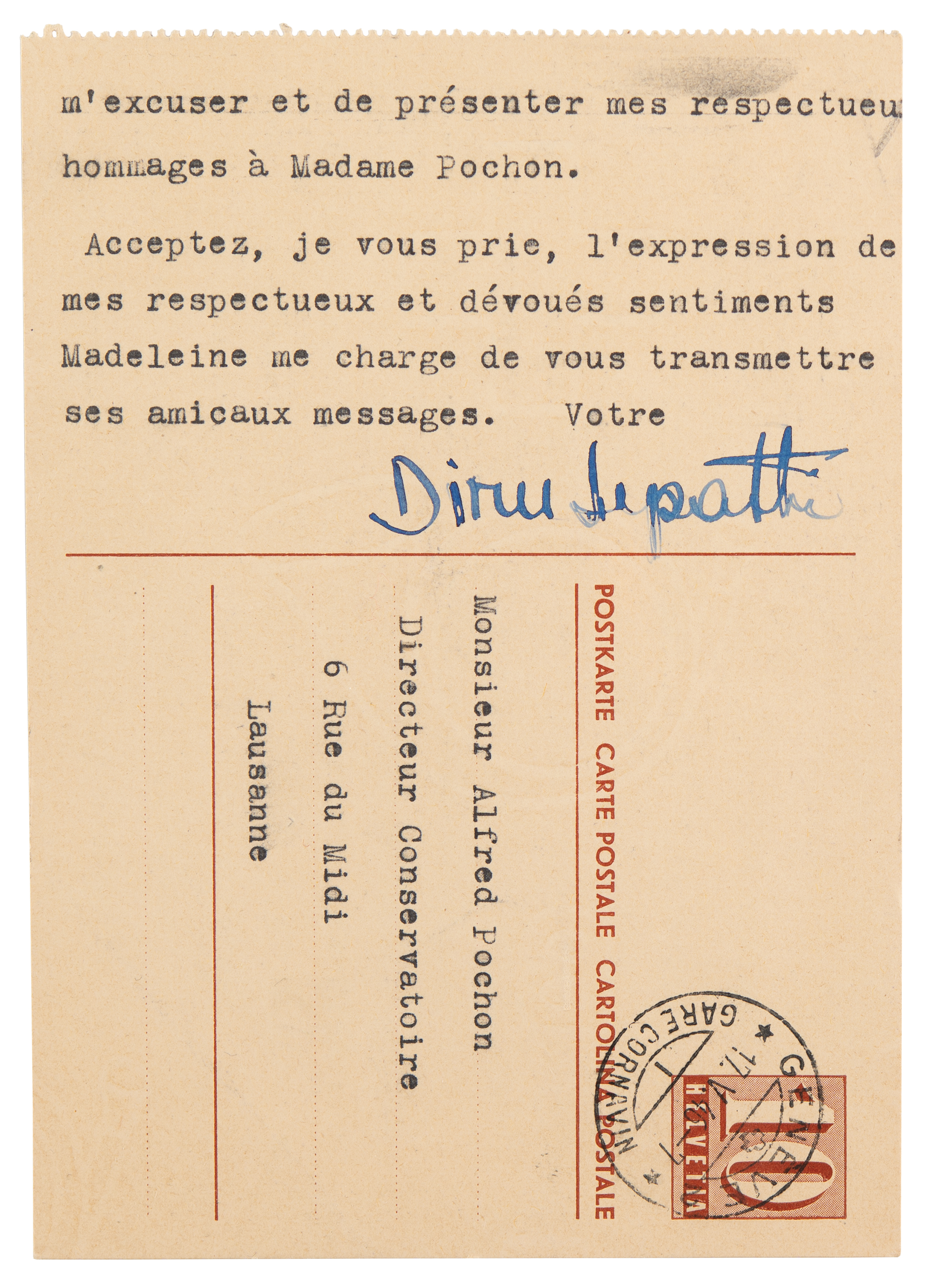 Lot #443 Dinu Lipatti Typed Letter Signed on Concert Arrangements - Image 1