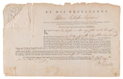 Lot #134 William Paterson Document Signed as Governor of New Jersey - Image 1