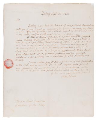 Lot #2 John Adams Autograph Letter Signed to the Secretary of the Navy, Recommending a Naval Surgeon Who Served 
