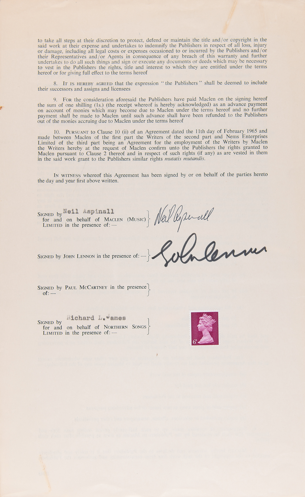 Lot 322 Beatles: John Lennon Document Signed, Assigning Copyright for a 'White Album' Track