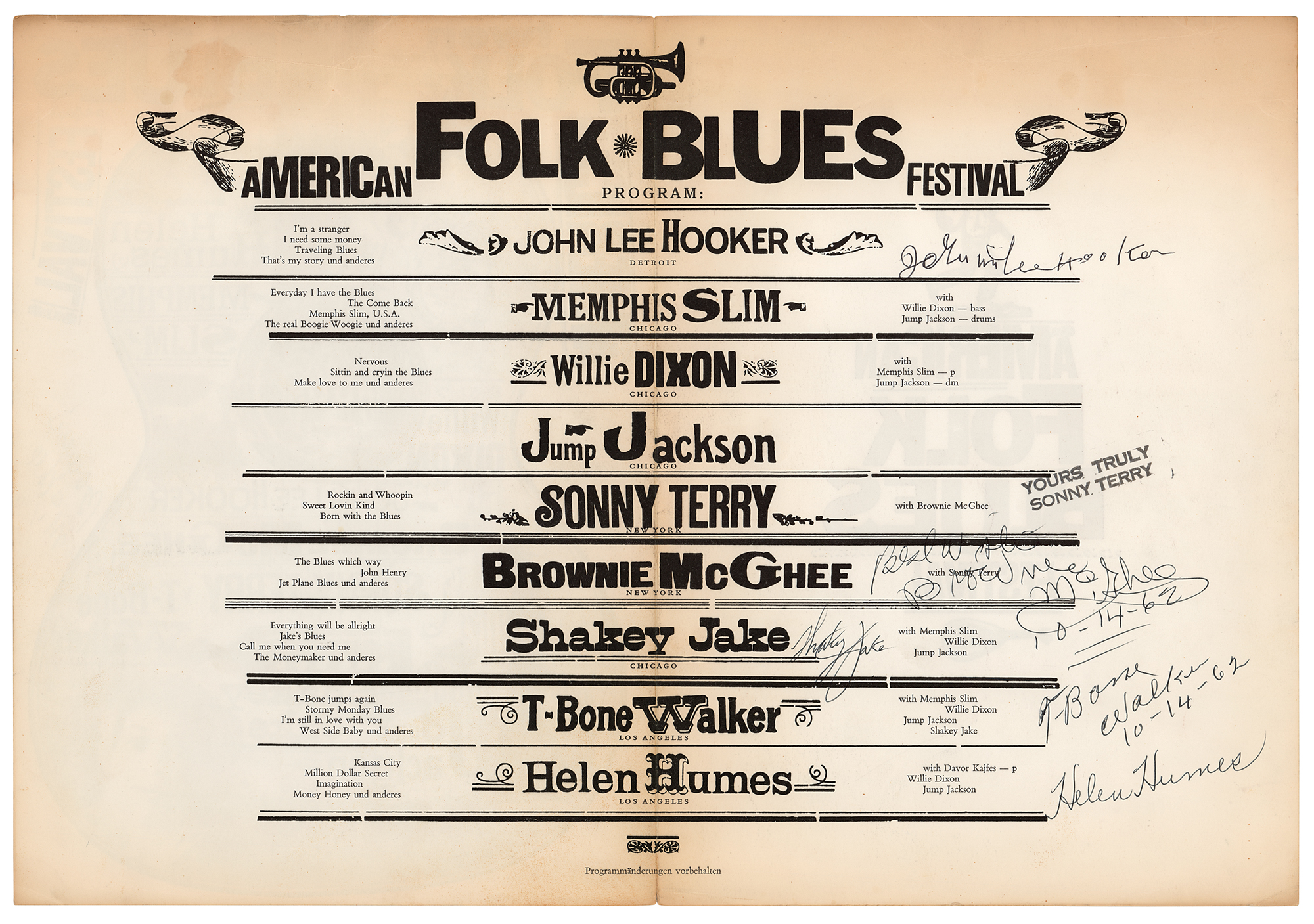 1st American Folk Blues Festival (1962) Multi-Signed Program with John