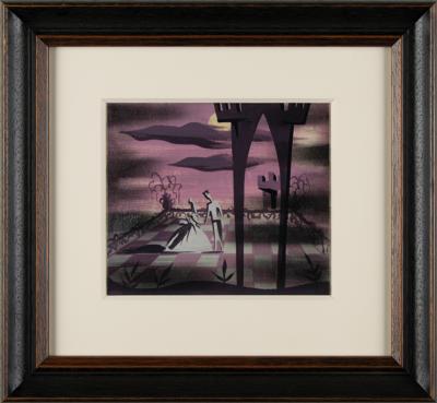 Lot #691 Mary Blair concept painting of Cinderella and Prince Charming from Cinderella: Cinderella's moonlit rendezvous with her prince, conceived by the legendary Mary Blair - Image 2