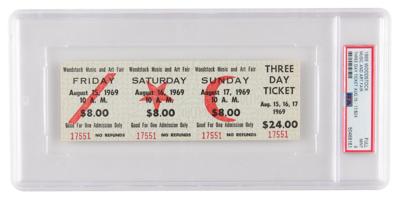 Lot #417 Woodstock Three-Day Admission Ticket PSA