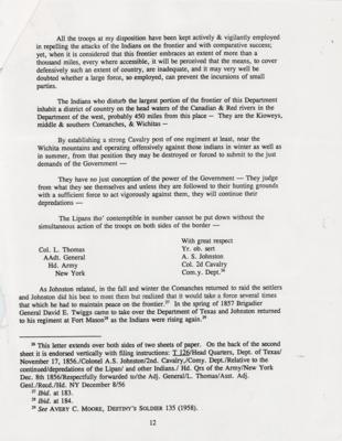 Lot #217 Albert Sidney Johnston Autograph Letter Signed on Patrolling the Frontier, Describing Success in 