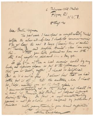 Lot #278 Arthur Rackham Autograph Letter Signed