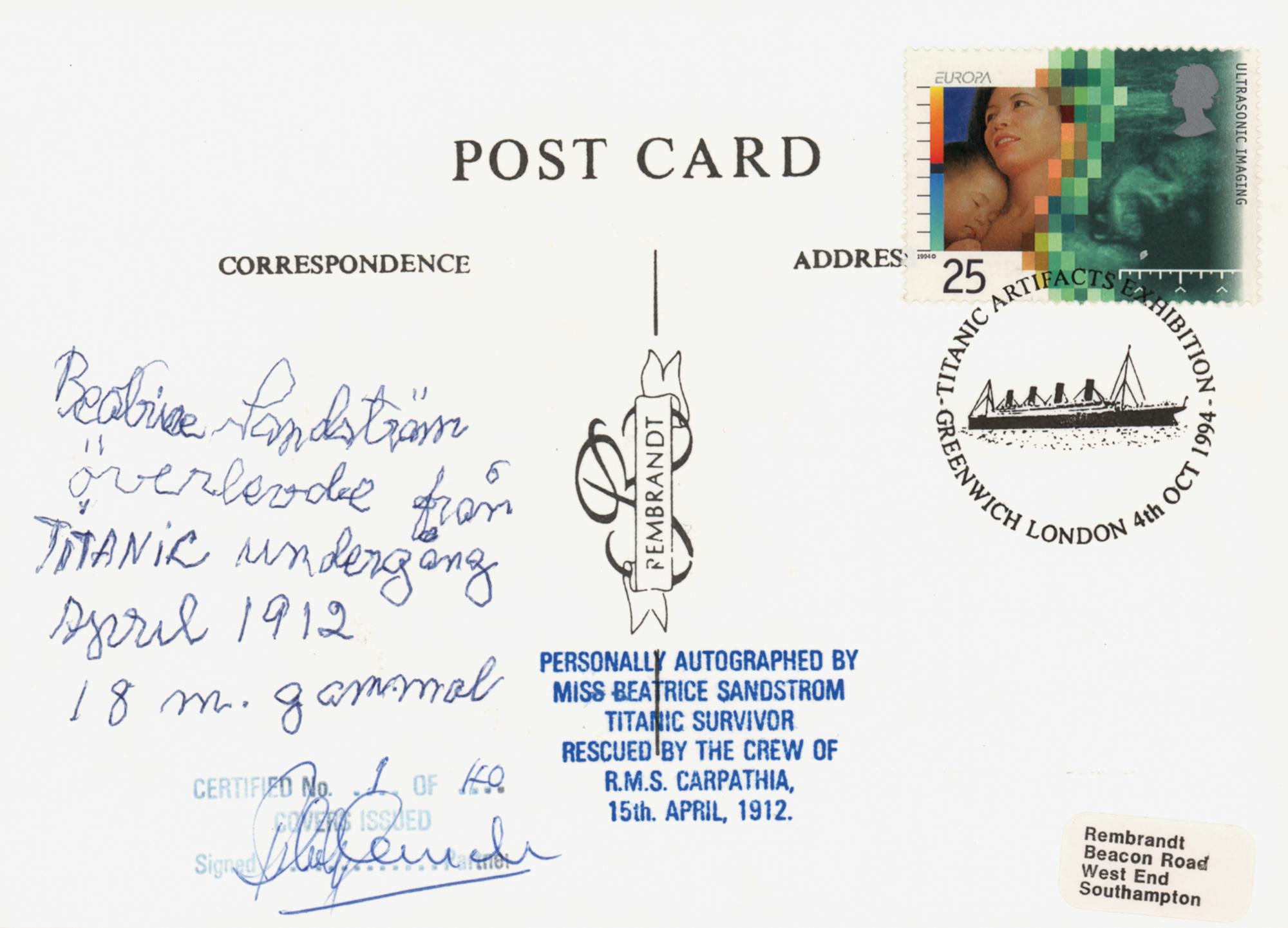 Lot #192 Titanic: Beatrice Landstrom Signed