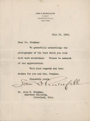 Lot #184 John D. Rockefeller Typed Letter Signed