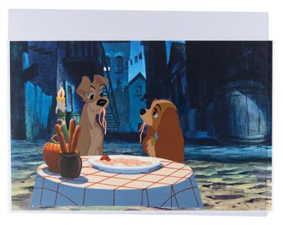 Lot #626 Lady and Tramp production cels from Lady and the Tramp: Gorgeous custom set-up from Lady and the Tramp's romantic 'Bella Notte' sequence - Image 2