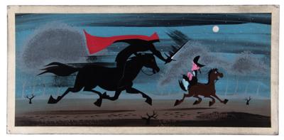 Lot #688 Mary Blair concept painting of Ichabod Crane and the Headless Horseman from The Adventures of Ichabod and Mr. Toad: Terrific original panorama from Mary Blair—the Headless Horseman hot on the heels of Ichabod Crane - Image 2