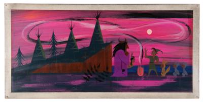 Lot #693 Mary Blair concept painting of Peter Pan, Tiger Lily, the Lost Boys, and Native Chief from Peter Pan: Peter Pan returns Tiger Lily to Neverland's Indian Village—a vividly rendered Mary Blair panorama - Image 3