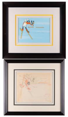 Lot #610 Goofy production cel and matching model color drawing from The Olympic Champ Production Cel and Model Color Drawing - Image 1