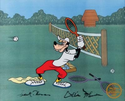 Lot #675 Goofy limited edition serigraph cel from Tennis Racquet - Signed by Frank Thomas and Ollie Johnston Limited Edition Serigraph Cel - Image 1