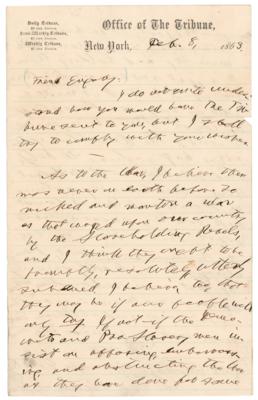 Lot #145 Horace Greeley Autograph Letter Signed on Slavery and the Civil War: 