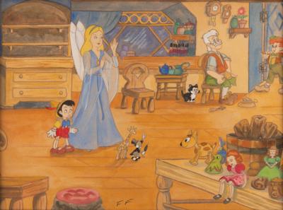 Lot #593 Frank Follmer concept painting from Pinocchio Concept Painting - Image 1