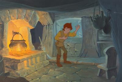 Lot #664 Taran production cel and preliminary panoramic production background from The Black Cauldron - Image 1