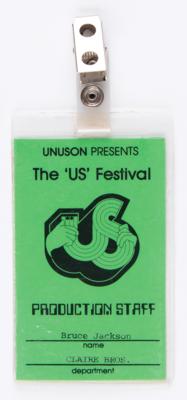 Lot #351 1982 US Festival Backstage Pass - From the Collection of Legendary Audio Engineer Bruce Jackson - Image 1