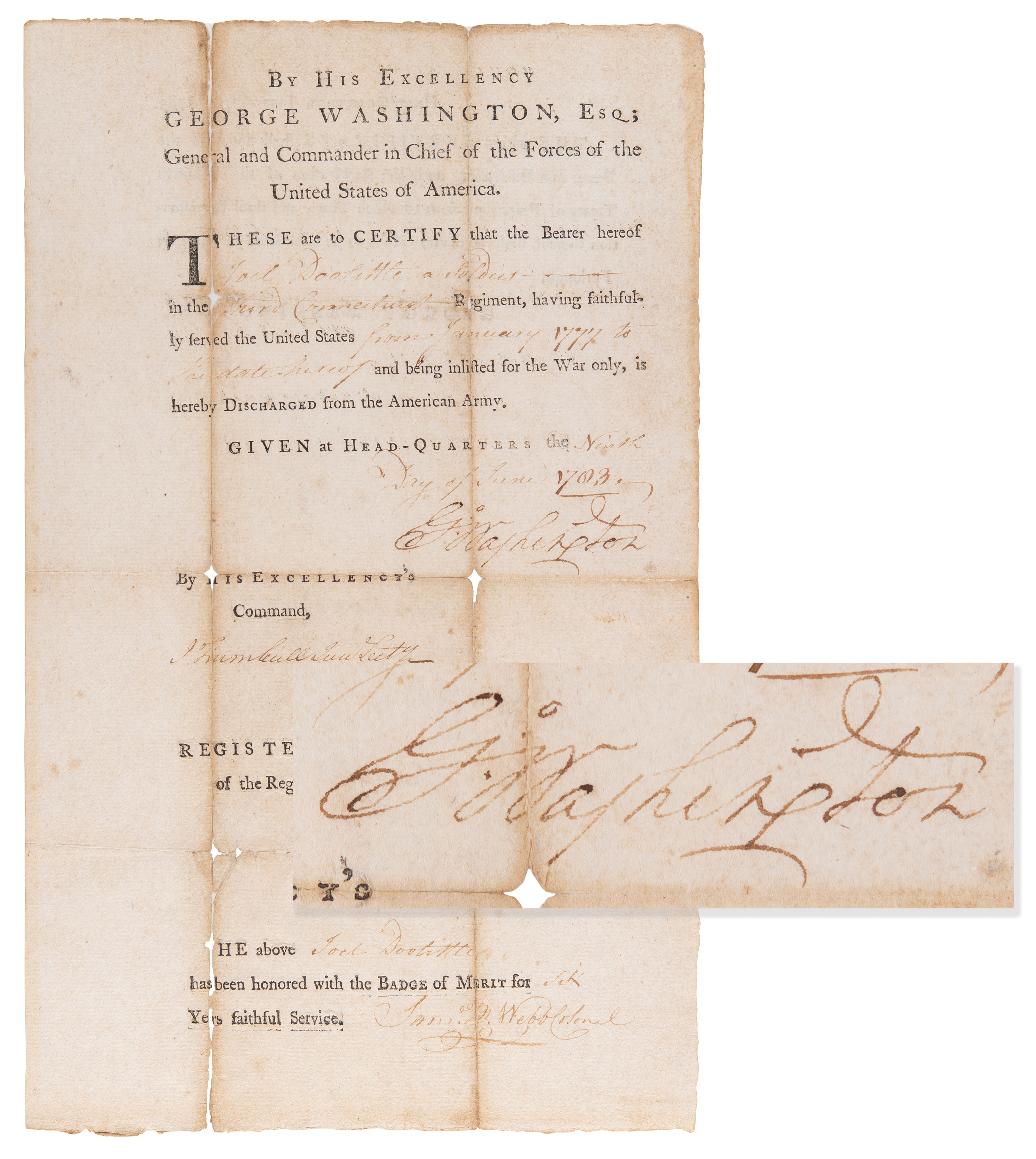 Lot #1 George Washington Signed Revolutionary War Discharge Certificate (1783) - Image 1