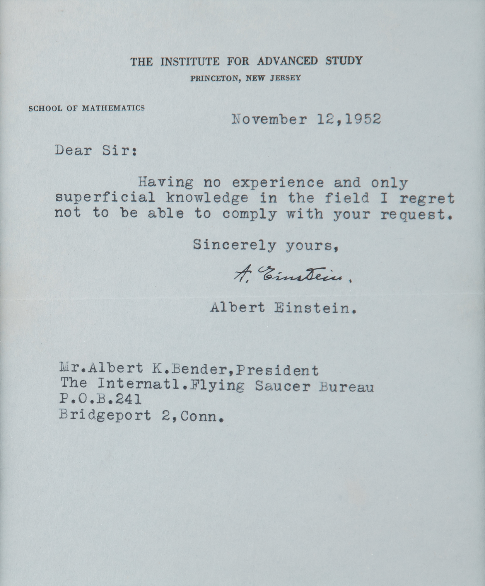 Albert Einstein Typed Letter Signed on the Topic of 'Flying