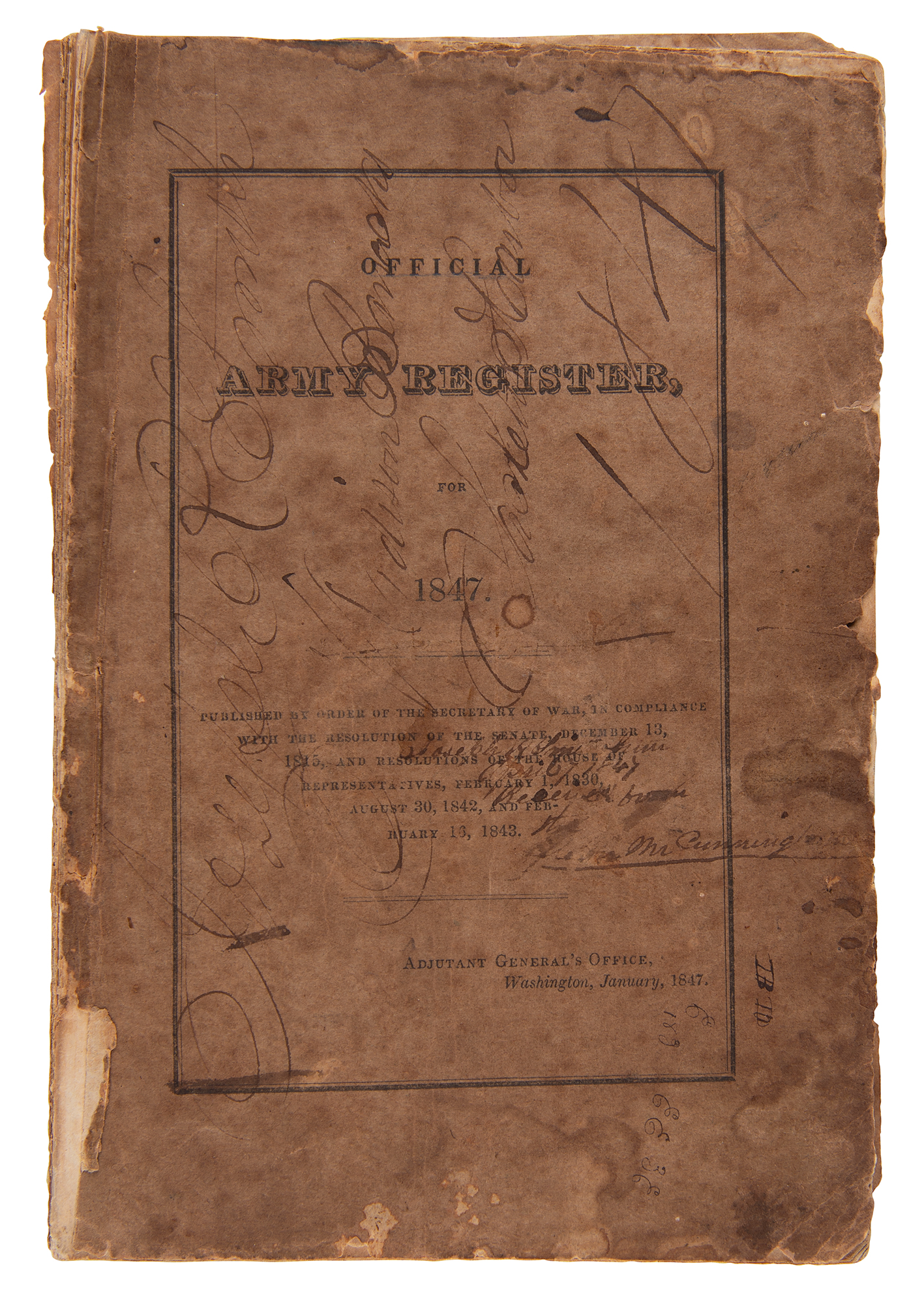 Lot 376 Mexican-American War: Captain Joseph Rowe Smith's Official Army Register for 1847