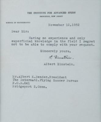 Lot #178 Albert Einstein Typed Letter Signed on the Topic of 'Flying Saucers' ?one of two known 'UFO' letters from the theoretical physicist - Image 3