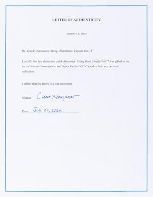 Lot #509 Liberty Bell 7 Flown Quick Disconnect Fitting - From the Collection of Curt Newport - Image 3