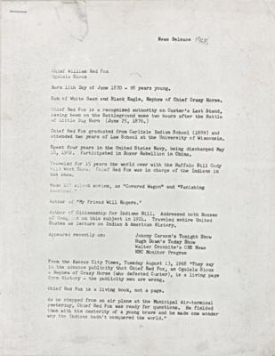 Lot #208 Chief Red Fox Signed Postcard - Image 3