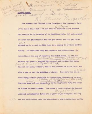 Lot #32 Theodore Roosevelt Signed and Hand-Edited Manuscript: 