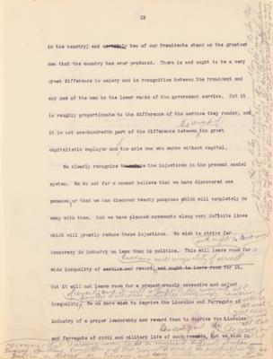 Lot #32 Theodore Roosevelt Signed and Hand-Edited Manuscript: 