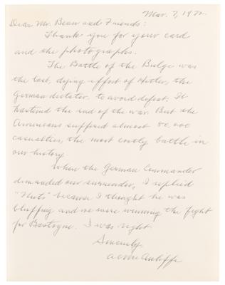 Lot #338 Anthony C. McAuliffe Autograph Letter Signed: 